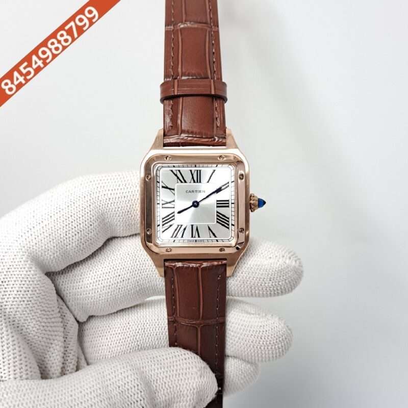 Cartier Santos Dumont Small White Dial Brown Leather Strap Swiss Watch