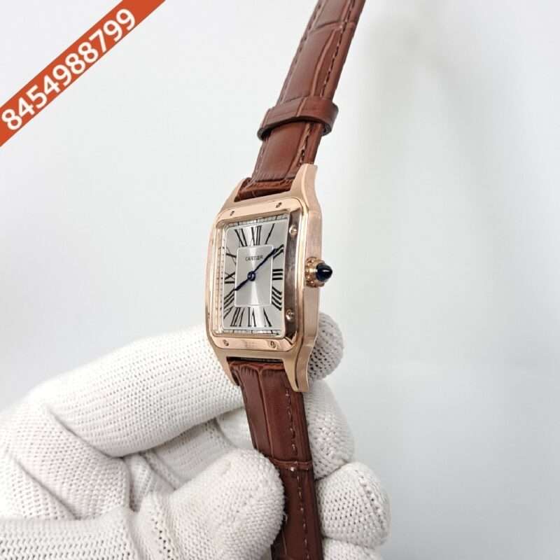 Cartier Santos Dumont Small White Dial Brown Leather Strap Swiss Watch - Image 3