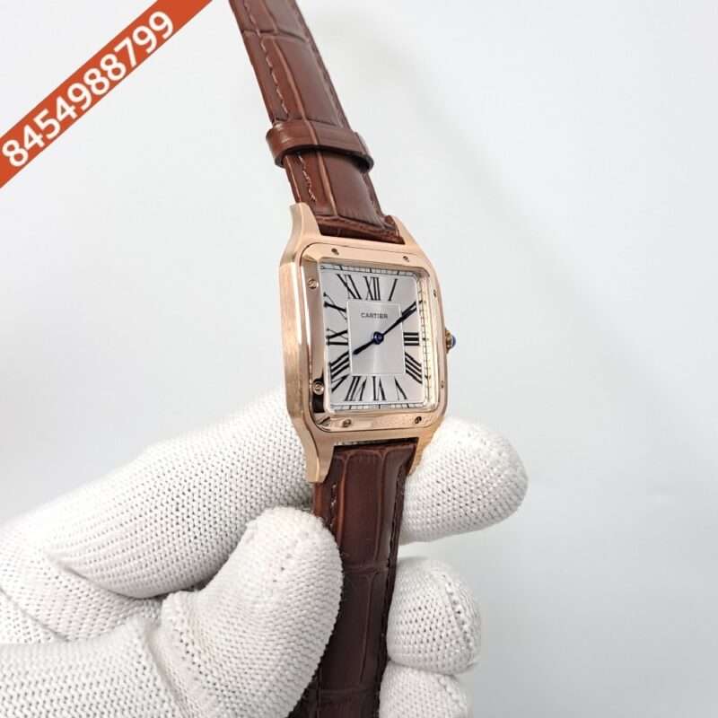 Cartier Santos Dumont Small White Dial Brown Leather Strap Swiss Watch - Image 2