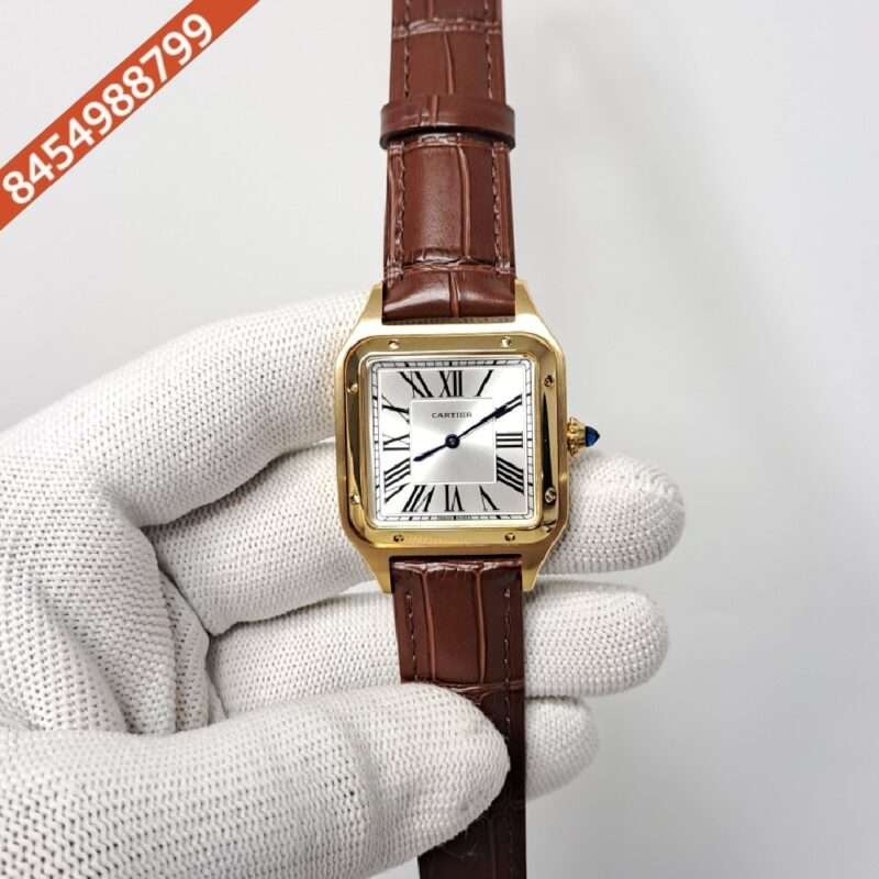 Cartier Santos Dumont Small White Dial Brown Leather Strap Swiss Watch