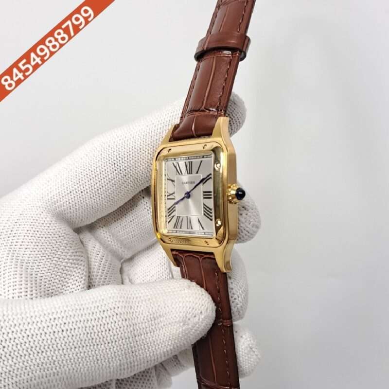 Cartier Santos Dumont Small White Dial Brown Leather Strap Swiss Watch - Image 3