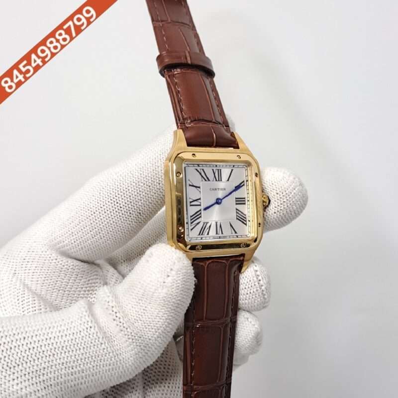 Cartier Santos Dumont Small White Dial Brown Leather Strap Swiss Watch - Image 2
