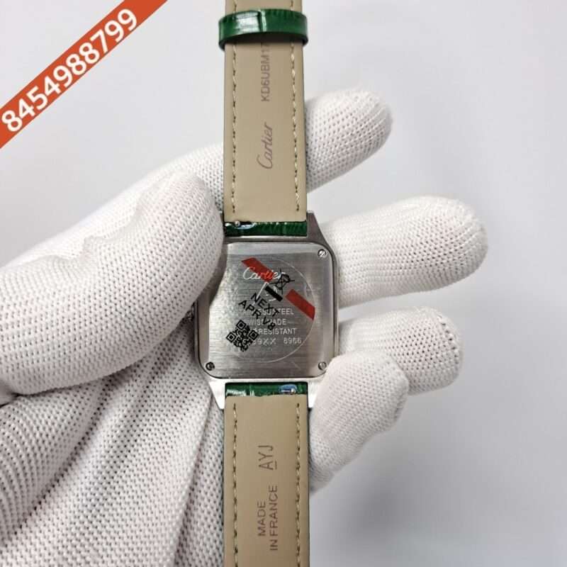 Cartier Santos Dumont Small White Dial Green Leather Strap Swiss Watch - Image 4