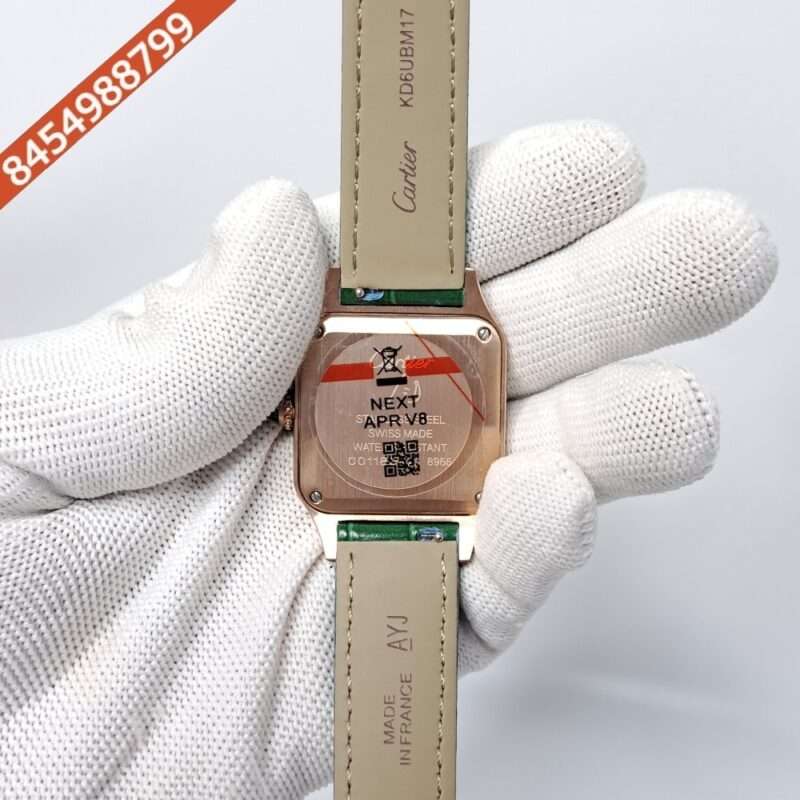 Cartier Santos Dumont Small White Dial Green Leather Strap Swiss Watch - Image 4