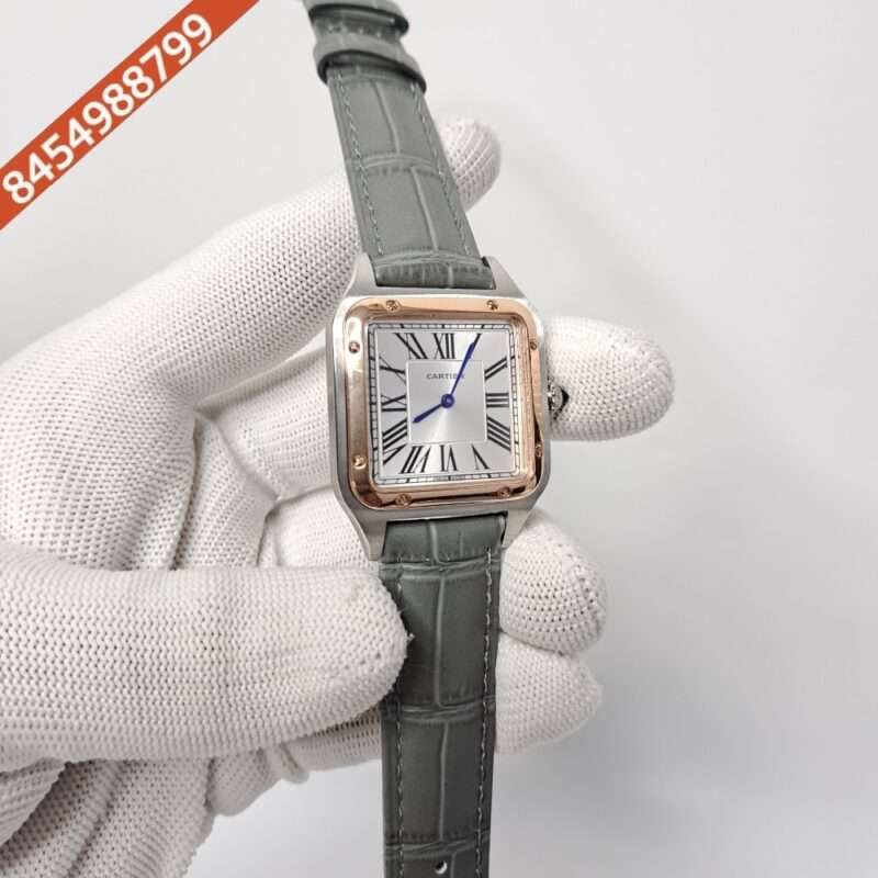 Cartier Santos Dumont Small White Dial Grey Leather Strap Swiss Watch - Image 2