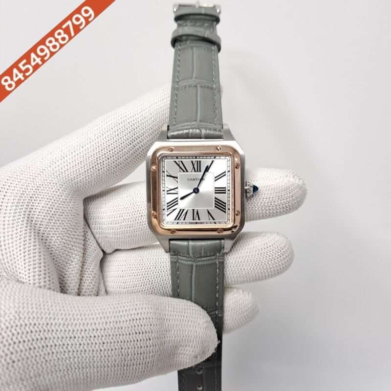 Cartier Santos Dumont Small White Dial Grey Leather Strap Swiss Watch