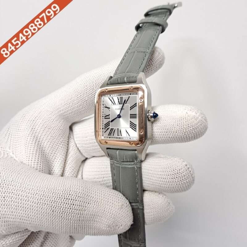 Cartier Santos Dumont Small White Dial Grey Leather Strap Swiss Watch - Image 3