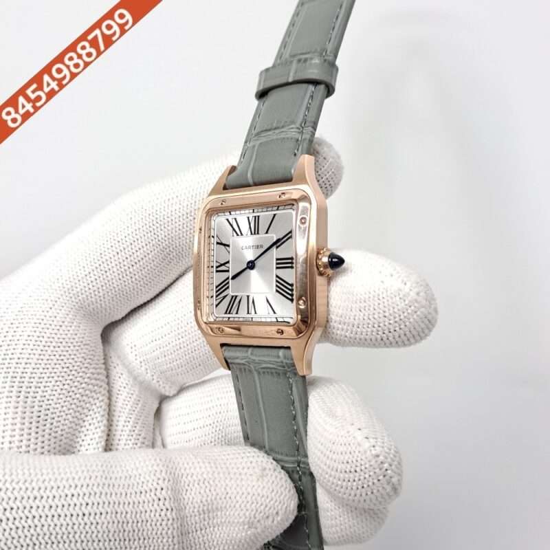 Cartier Santos Dumont Small White Dial Grey Leather Strap Swiss Watch - Image 3