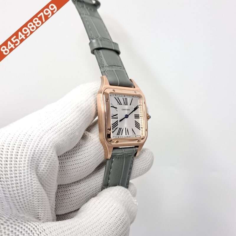 Cartier Santos Dumont Small White Dial Grey Leather Strap Swiss Watch - Image 2