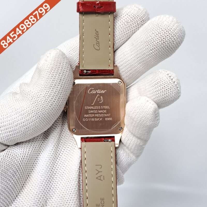 Cartier Santos Dumont Small White Dial Red Leather Strap Swiss Watch - Image 4