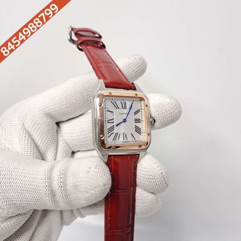 Cartier Santos Dumont Small White Dial Red Leather Strap Swiss Watch - Image 2