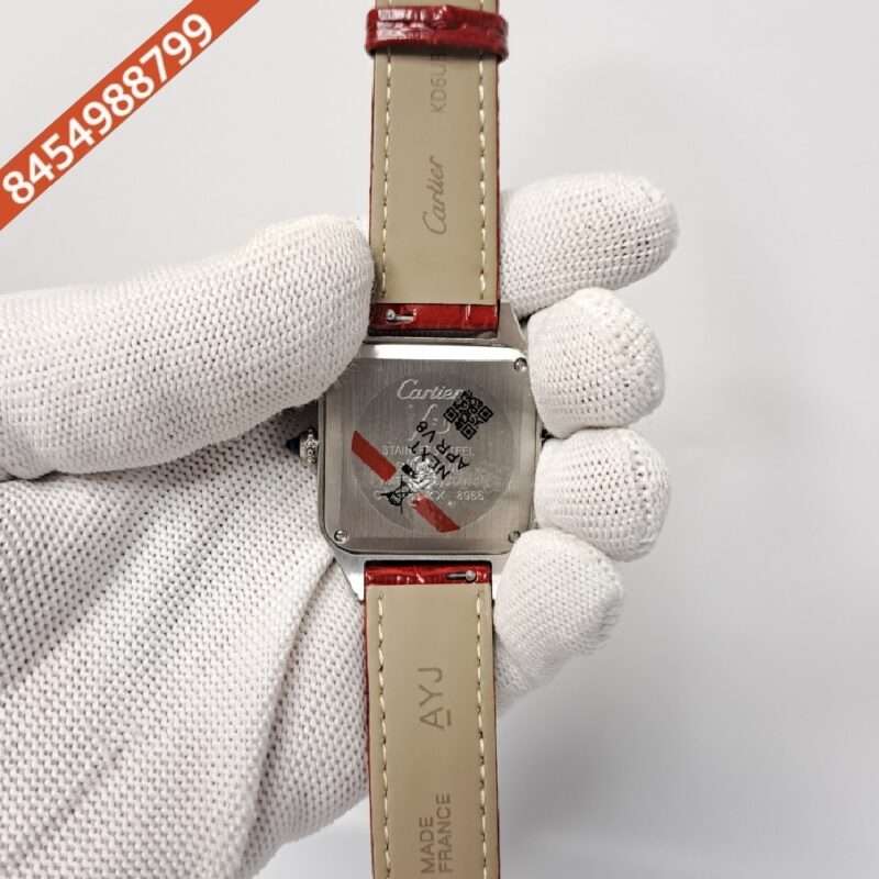 Cartier Santos Dumont Small White Dial Red Leather Strap Swiss Watch - Image 4