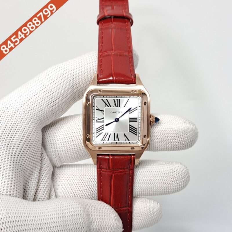 Cartier Santos Dumont Small White Dial Red Leather Strap Swiss Watch