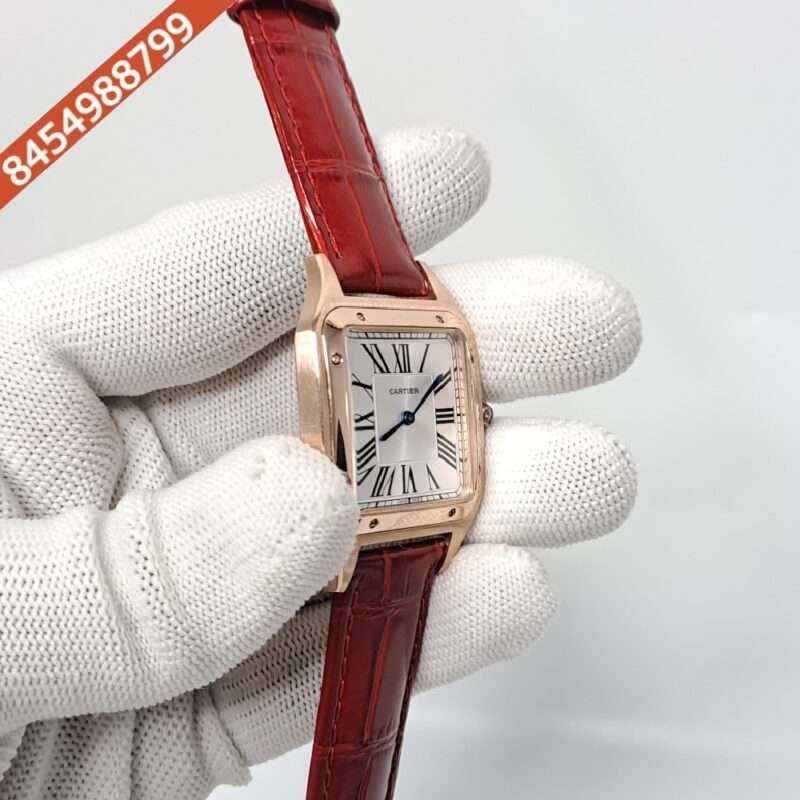 Cartier Santos Dumont Small White Dial Red Leather Strap Swiss Watch - Image 2