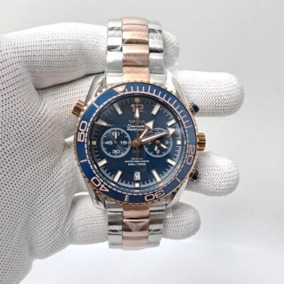 Omega Seamaster Planet Ocean Chronograph Blue Dial Dual Tone Swiss Watch