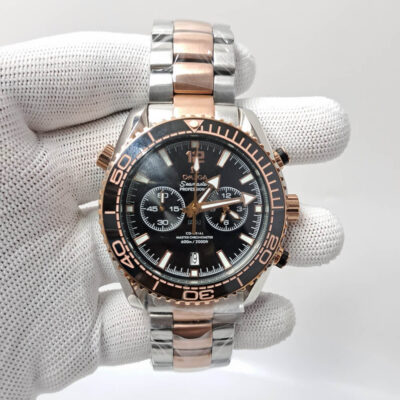 Omega Seamaster Planet Ocean Chronograph Black Dial Dual Tone Swiss Watch