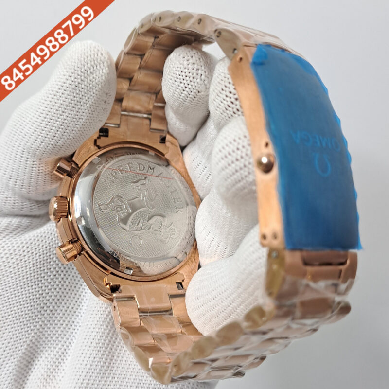 Omega Speedmaster Black Dial Rose Gold Stainless Steel Strap Swiss Watch - Image 4