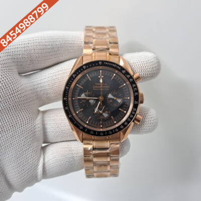 Omega Speedmaster Black Dial Rose Gold Stainless Steel Strap Swiss Watch