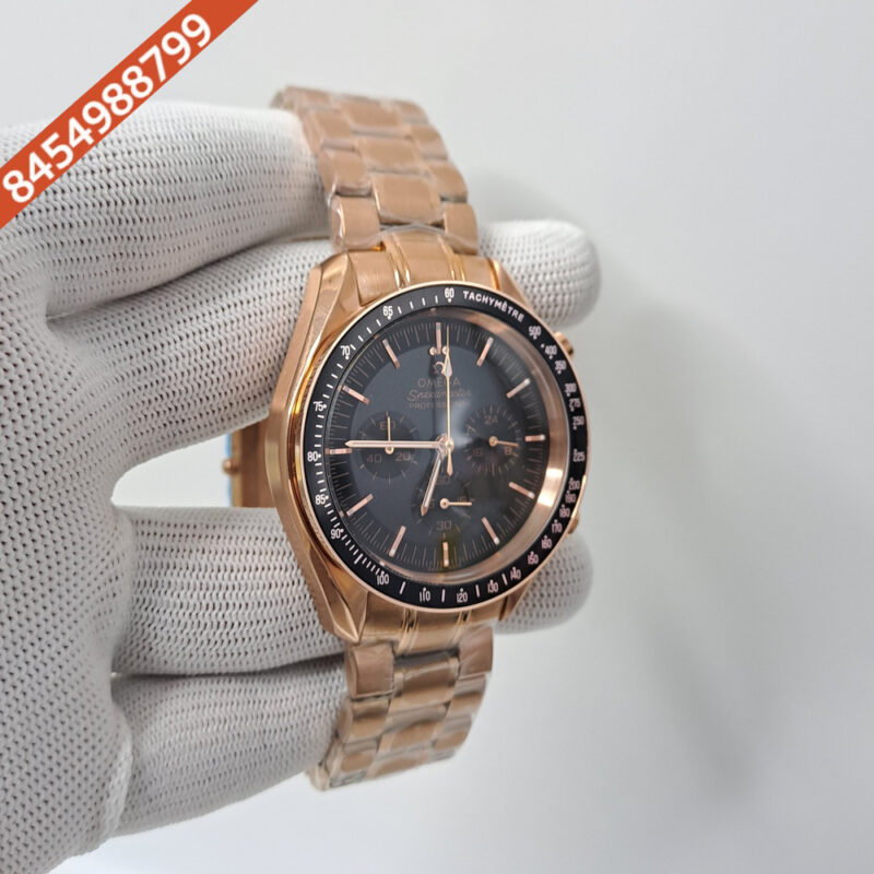Omega Speedmaster Black Dial Rose Gold Stainless Steel Strap Swiss Watch - Image 2