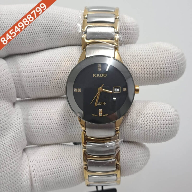 Rado Centrix Gold & Black Ceramic With Silver Swiss Watch