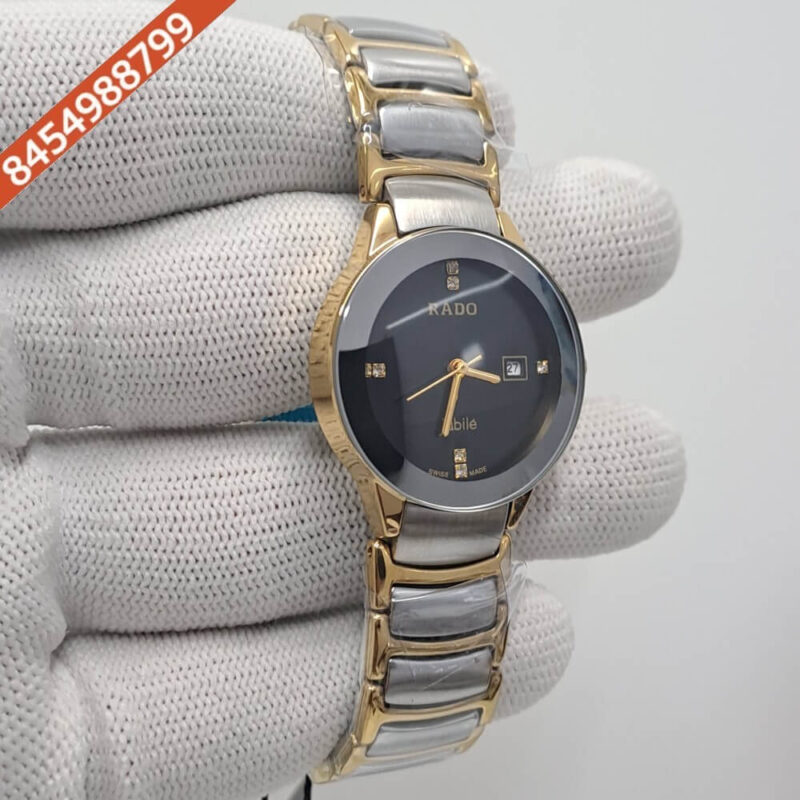 Rado Centrix Gold & Black Ceramic With Silver Swiss Watch - Image 2