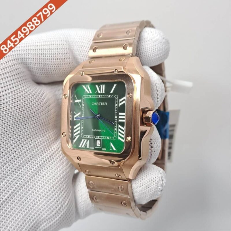 Cartier Santos De Rose Gold Green Dial Swiss Automatic Watch - Image 3
