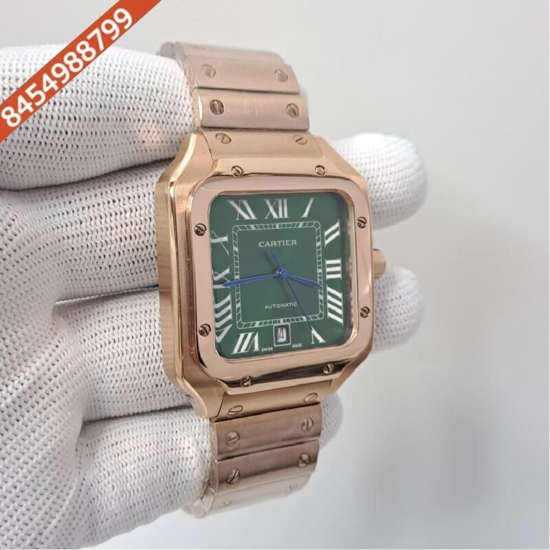 Cartier Santos De Rose Gold Green Dial Swiss Automatic Watch - Image 2