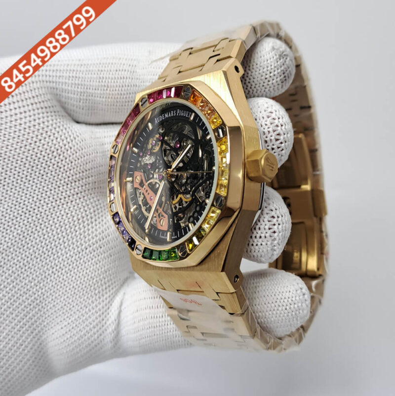 Audemars Piguet Royal Oak Skeleton Dial Dimond Bezel Swiss Automatic Watch - Image 3