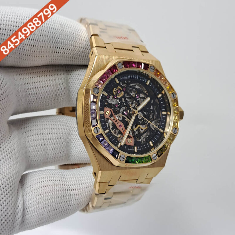 Audemars Piguet Royal Oak Skeleton Dial Dimond Bezel Swiss Automatic Watch - Image 2