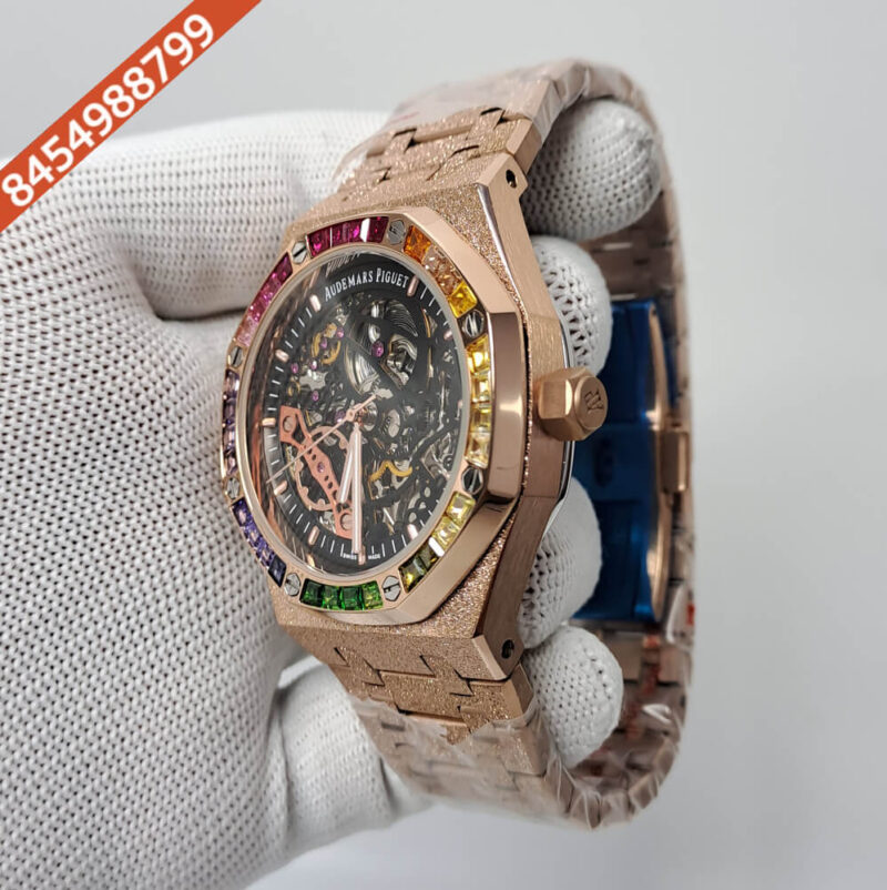 Audemars Piguet Royal Oak Skeleton Dial Dimond Bezel Swiss Automatic Watch - Image 3