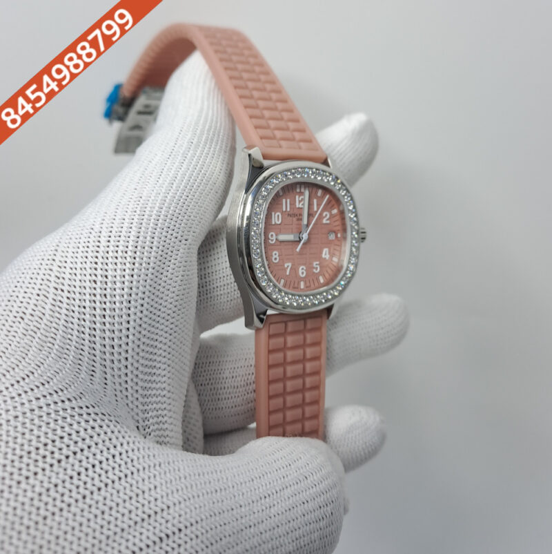 Patek Philippe Nautilus Diamond Bezel Brown Dial Rubber Strap Swiss Watch - Image 2