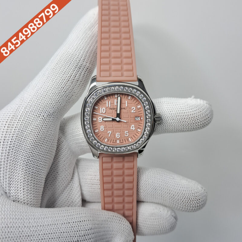 Patek Philippe Nautilus Diamond Bezel Brown Dial Rubber Strap Swiss Watch
