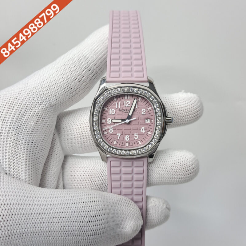Patek Philippe Nautilus Diamond Bezel Violet Dial Rubber Strap Swiss Watch