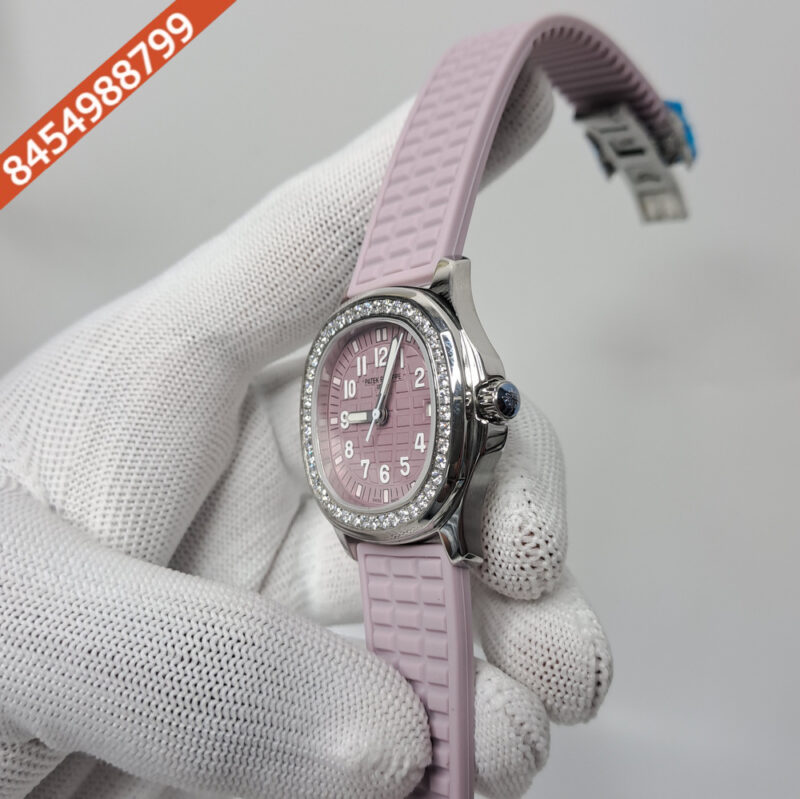 Patek Philippe Nautilus Diamond Bezel Violet Dial Rubber Strap Swiss Watch - Image 3