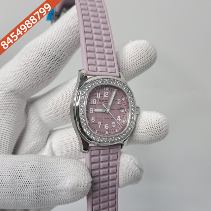 Patek Philippe Nautilus Diamond Bezel Violet Dial Rubber Strap Swiss Watch - Image 2