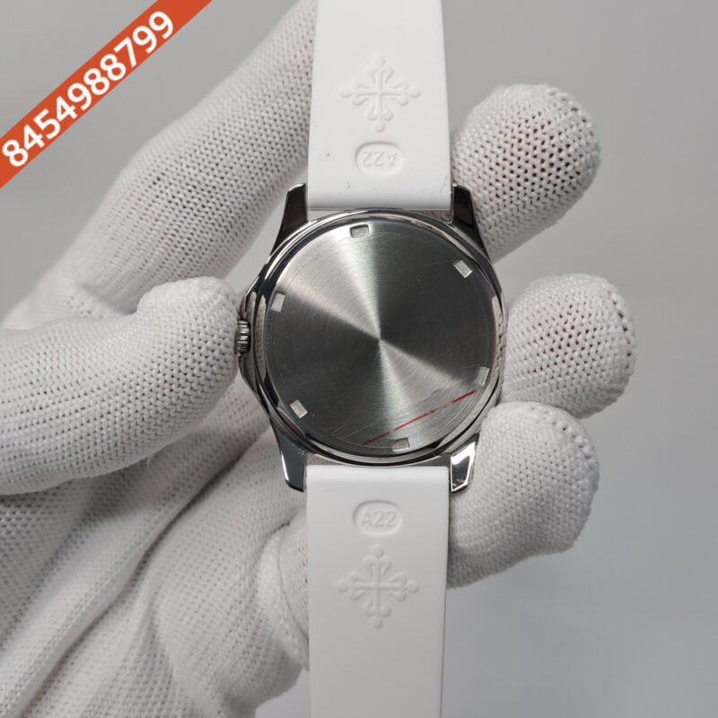 Patek Philippe Nautilus Diamond Bezel White Dial Rubber Strap Swiss Watch - Image 4
