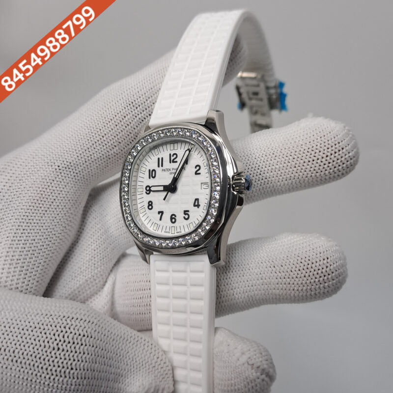 Patek Philippe Nautilus Diamond Bezel White Dial Rubber Strap Swiss Watch - Image 3