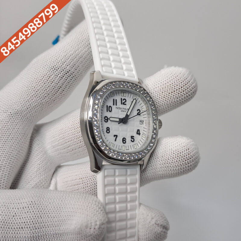 Patek Philippe Nautilus Diamond Bezel White Dial Rubber Strap Swiss Watch - Image 2