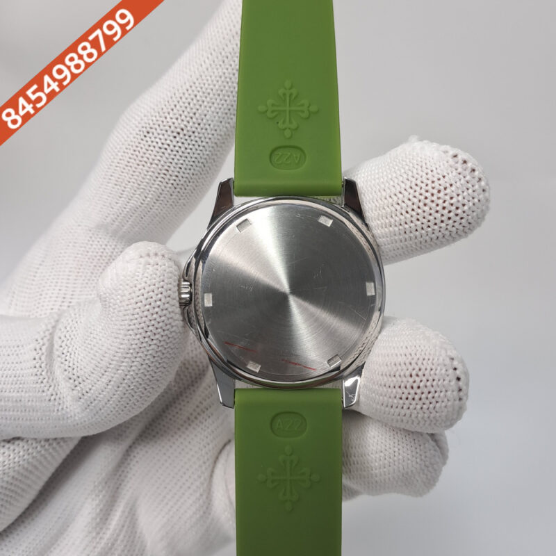 Patek Philippe Nautilus Diamond Bezel Green Dial Rubber Strap Swiss Watch - Image 4