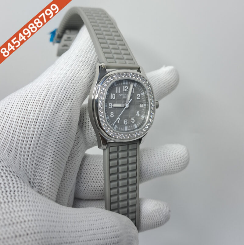 Patek Philippe Nautilus Diamond Bezel Grey Dial Rubber Strap Swiss Watch - Image 2
