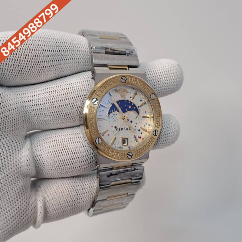 Versace GRECA LOGO MOONPHASE White Dial Stainless Steel Dual Tone Swiss Watch - Image 2