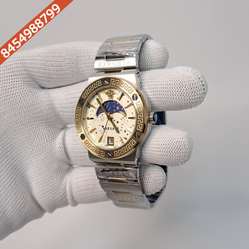 Versace GRECA LOGO MOONPHASE White Dial Stainless Steel Dual Tone Swiss Watch - Image 3