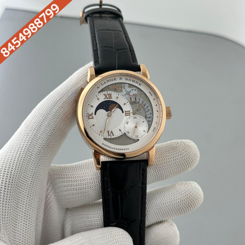 A. Lange & Shone Grand Lange 1 Moon Phase Rose Gold White Dial Swiss Automatic Watch