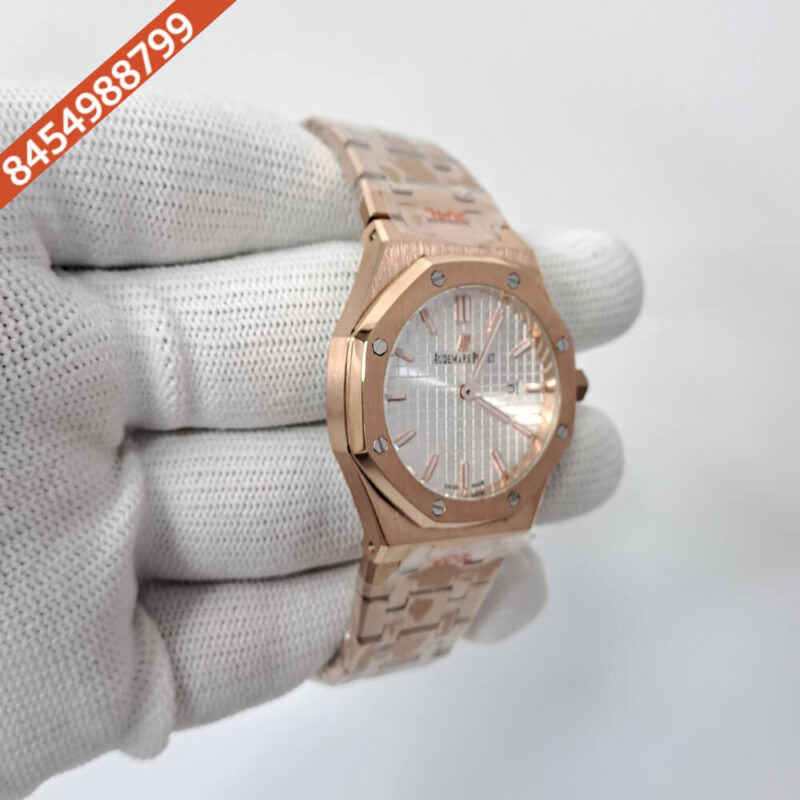 Audemars Piguet Royal Oak Rose Gold Silver Dial Swiss Watch - Image 3