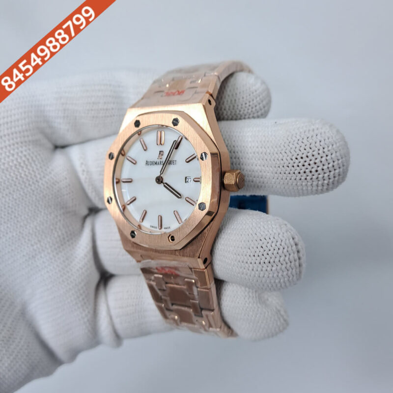 Audemars Piguet Royal Oak Rose Gold White Dial Swiss Watch - Image 2