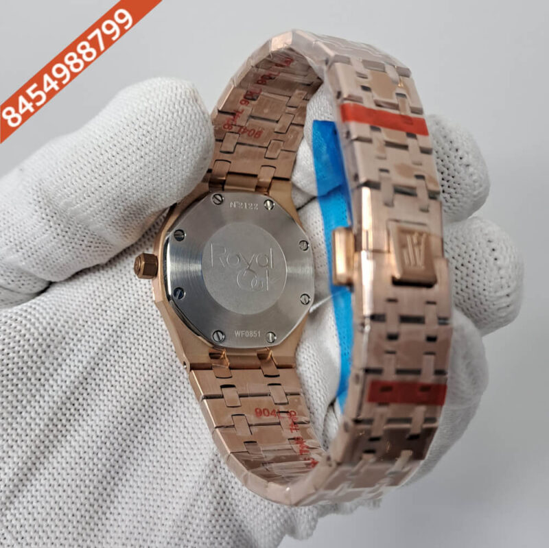 Audemars Piguet Royal Oak Rose Rose Gold Diamond Bazel Blue Dial Swiss Watch - Image 4