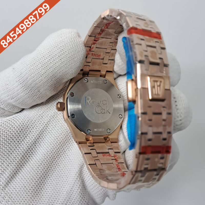 Audemars Piguet Royal Oak Rose Rose Gold Diamond Bazel White Dial Swiss Watch - Image 4