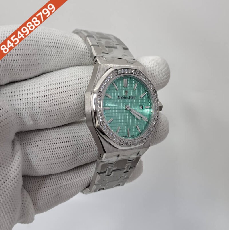 Audemars Piguet Royal Oak Rose Steel Diamond Bazel Green Dial Swiss Watch - Image 3