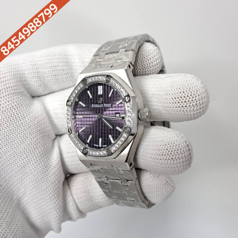 Audemars Piguet Royal Oak Rose Steel Diamond Bazel Purple Dial Swiss Watch - Image 2