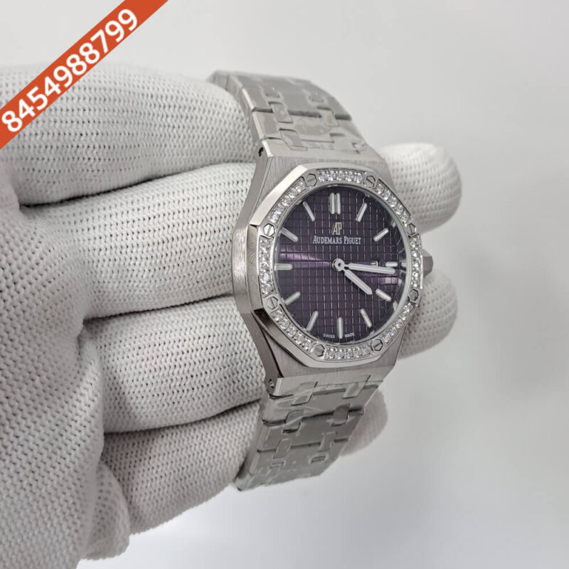 Audemars Piguet Royal Oak Rose Steel Diamond Bazel Purple Dial Swiss Watch - Image 3